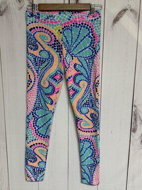 Lilly Pulitzer Girls Leggings XL 12–14 Multi Tile Wave EUC